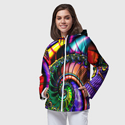 Ветровка с капюшоном женская Фрактальный узор неоновый, цвет: 3D-белый — фото 2