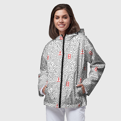 Женская ветровка Серые будни и красные выходные иероглифами / 3D-Черный – фото 3