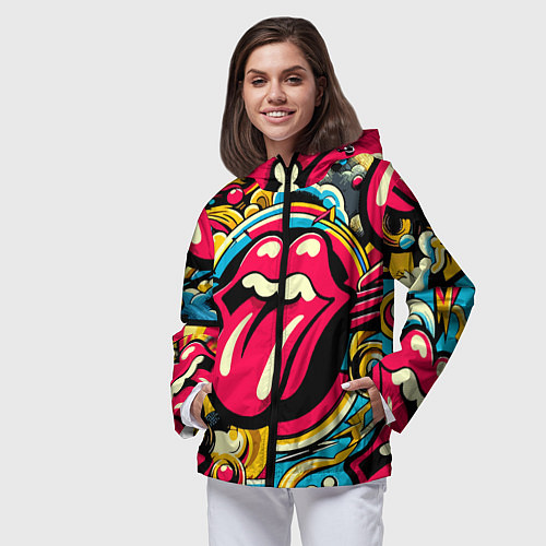 Женская ветровка Rolling Stones logo - pop art pattern / 3D-Черный – фото 3