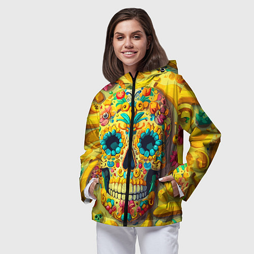 Женская ветровка Красочный летний паттерн с черепом - нейроарт / 3D-Черный – фото 3