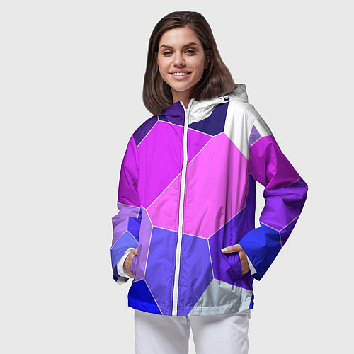 Женская ветровка Сине-розовый крупные фрагменты / 3D-Белый – фото 3