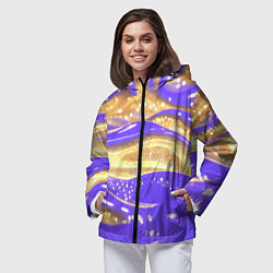 Ветровка с капюшоном женская Фиолетово-золотая жидкая текстура, цвет: 3D-черный — фото 2
