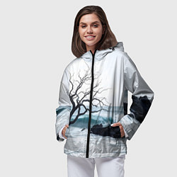 Ветровка с капюшоном женская Дерево в море, цвет: 3D-черный — фото 2