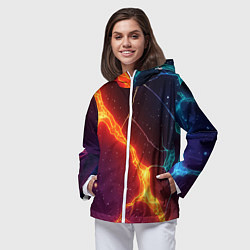 Ветровка с капюшоном женская Сине-оранжевые молнии текстура, цвет: 3D-белый — фото 2