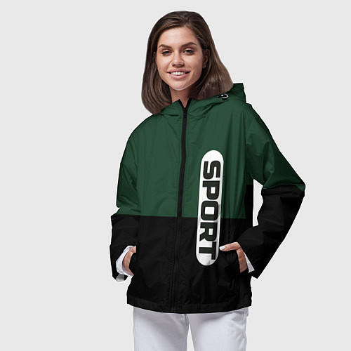 Женская ветровка Sport чёрно-зелёный с белым / 3D-Черный – фото 3
