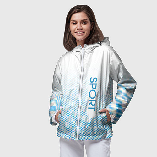 Женская ветровка Sport бело-голубой текстурный / 3D-Белый – фото 3