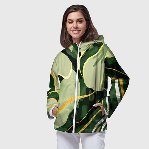Женская ветровка Зеленый природный паттерн / 3D-Белый – фото 3