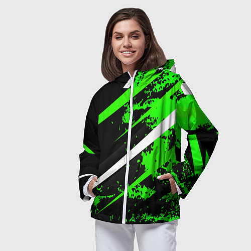 Женская ветровка Color black and green / 3D-Белый – фото 3