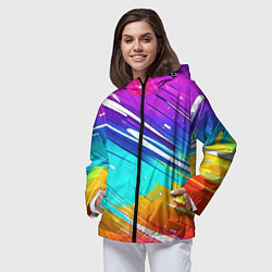 Ветровка с капюшоном женская Радужные брызги краски текстура, цвет: 3D-черный — фото 2