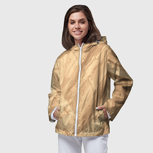 Женская ветровка Бежевая текстура каменная мрамор / 3D-Белый – фото 3