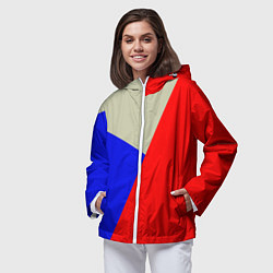 Ветровка с капюшоном женская Серо-сине-красный трёхцветный, цвет: 3D-белый — фото 2