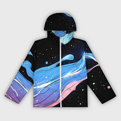 Ветровка с капюшоном женская Синяя волна на черном - текстура, цвет: 3D-белый