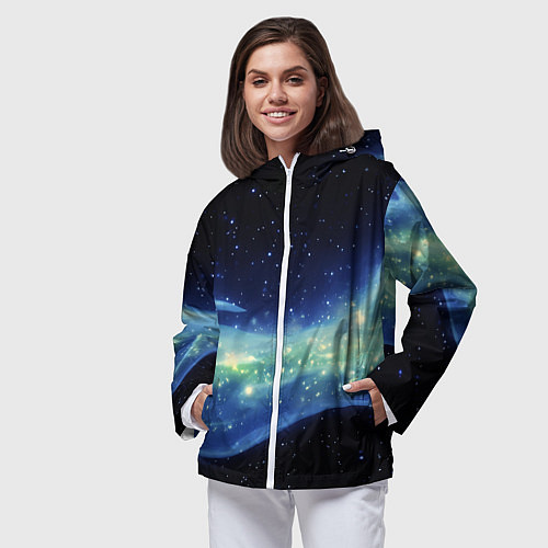Женская ветровка Синяя волна с зеленым оттенком на черном / 3D-Белый – фото 3