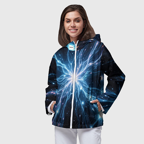 Женская ветровка Всплеск света и звезды - космическая абстракция / 3D-Белый – фото 3