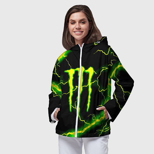 Женская ветровка Monster energy зелёные молнии / 3D-Белый – фото 3
