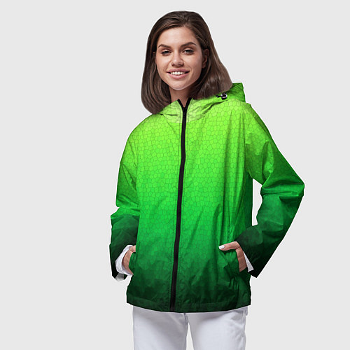 Женская ветровка Градиент мозаика зелёный в тёмный / 3D-Черный – фото 3