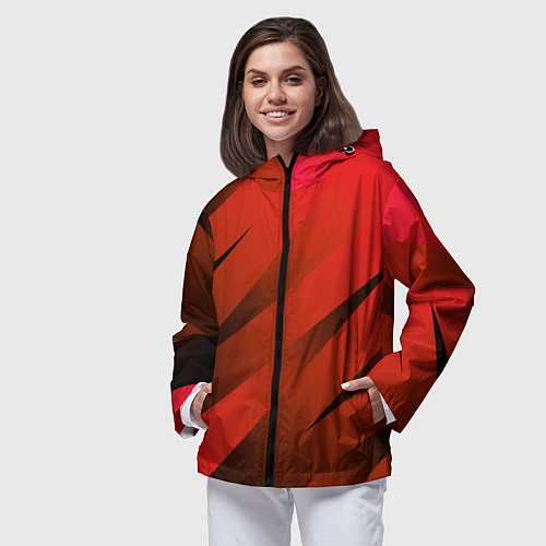 Женская ветровка Красно-коричневый абстрактные полосы / 3D-Черный – фото 3
