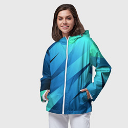 Ветровка с капюшоном женская Сине-голубой абстрактные полосы, цвет: 3D-белый — фото 2