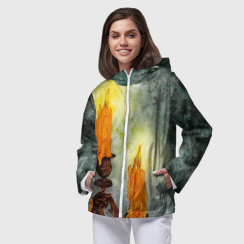 Женская ветровка Две горящие свечи в темноте / 3D-Белый – фото 3