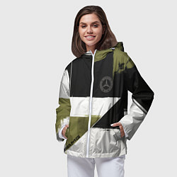 Ветровка с капюшоном женская Merсedes Benz логотип, цвет: 3D-белый — фото 2