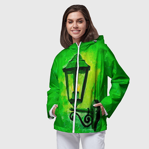 Женская ветровка Уличный зелёный фонарь / 3D-Белый – фото 3