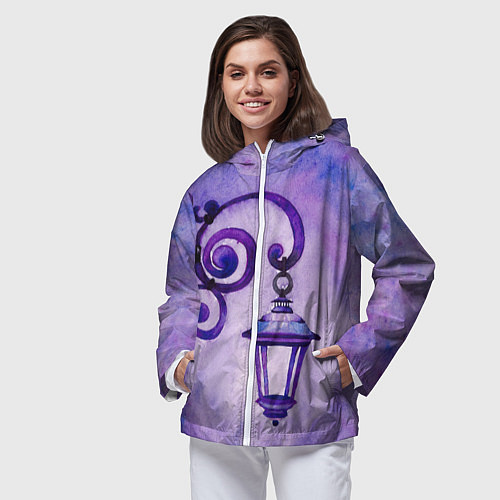 Женская ветровка Уличный фиолетовый фонарь / 3D-Белый – фото 3