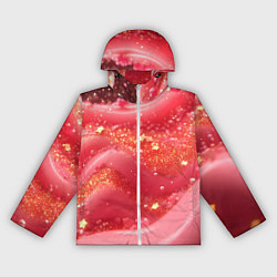 Ветровка с капюшоном женская Розовая волнистая блестящая текстура, цвет: 3D-белый