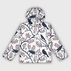 Ветровка с капюшоном женская Вороны на ветках, цвет: 3D-белый