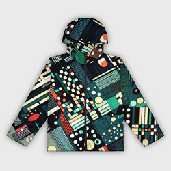 Ветровка с капюшоном женская Тёмно-синий абстракция полосы кружочки, цвет: 3D-черный