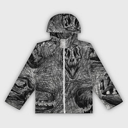 Ветровка с капюшоном женская Черепа динозавров - эскиз, цвет: 3D-белый