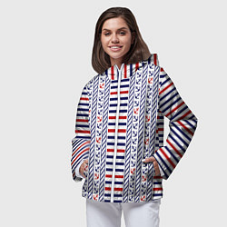 Ветровка с капюшоном женская Полосатый морской орнамент с якорями, цвет: 3D-белый — фото 2
