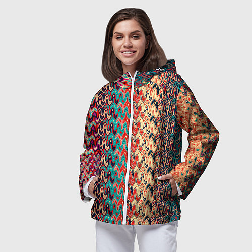 Женская ветровка Красно-синий искажённые полосы узор / 3D-Белый – фото 3