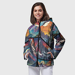 Ветровка с капюшоном женская Горы в стиле фэнтези, цвет: 3D-черный — фото 2