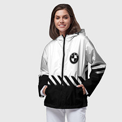 Ветровка с капюшоном женская BMW geometry line black, цвет: 3D-черный — фото 2