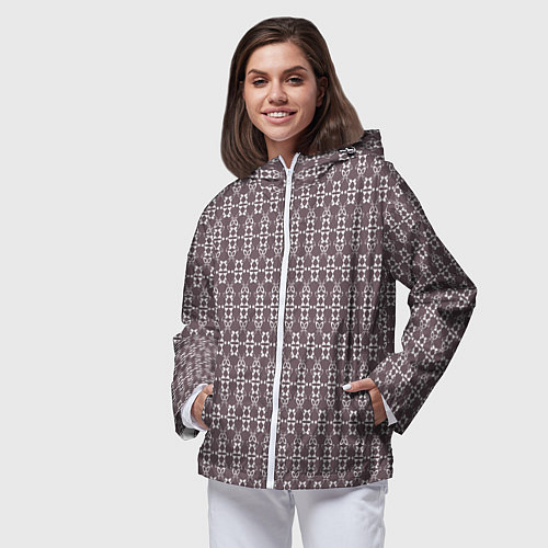 Женская ветровка Геометрический узор какао с молоком / 3D-Белый – фото 3
