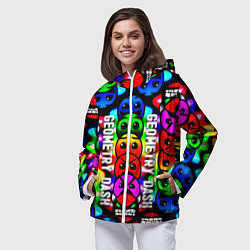Ветровка с капюшоном женская Geometry dash neon gradient, цвет: 3D-белый — фото 2