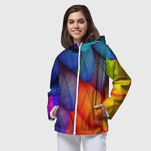 Женская ветровка Радужные перья попугая / 3D-Белый – фото 3