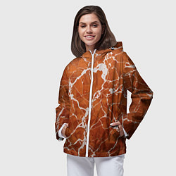 Ветровка с капюшоном женская Темно-оранжевый мрамор, цвет: 3D-белый — фото 2