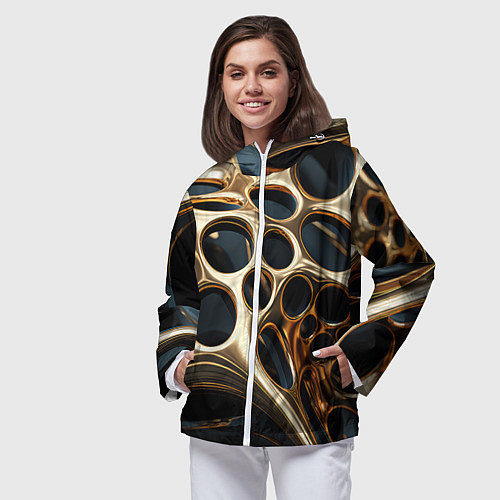 Женская ветровка Черно-золотая абстракция / 3D-Белый – фото 3