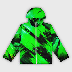 Ветровка с капюшоном женская Зеленые мазки краски на черном, цвет: 3D-белый