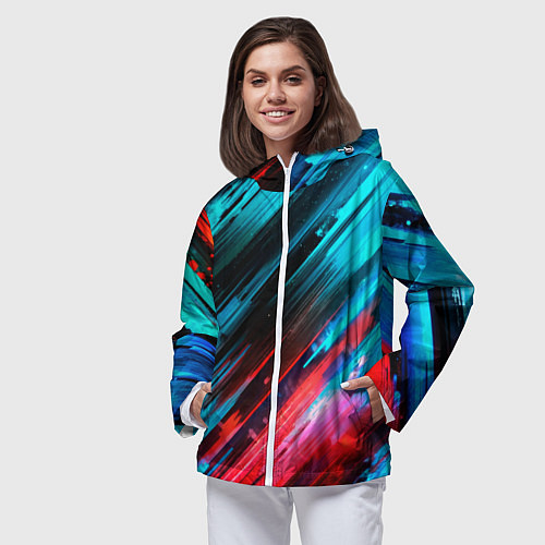 Женская ветровка Синяя и красная краска на черном / 3D-Белый – фото 3