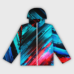 Ветровка с капюшоном женская Синяя и красная краска на черном, цвет: 3D-белый