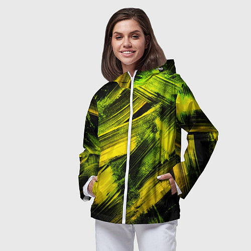 Женская ветровка Мазки краски цвета лайм / 3D-Белый – фото 3