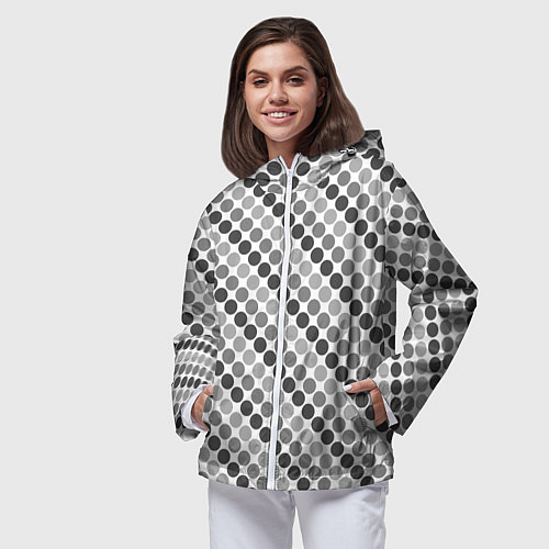 Женская ветровка Черный и серый горох на белом фоне / 3D-Белый – фото 3