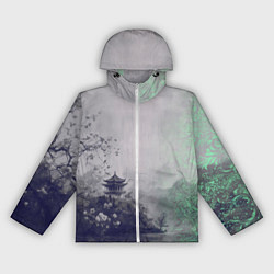 Ветровка с капюшоном женская Рыбацкий домик на берегу озера, цвет: 3D-белый