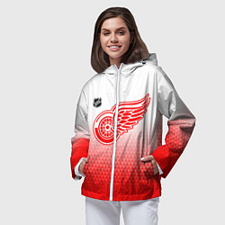 Ветровка с капюшоном женская Детройт Ред Уингз - красно белый градиент, цвет: 3D-белый — фото 2