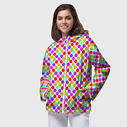 Ветровка с капюшоном женская Разноцветный горох на белом, цвет: 3D-белый — фото 2