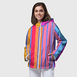 Ветровка с капюшоном женская Теплые цветные полосы, цвет: 3D-белый — фото 2