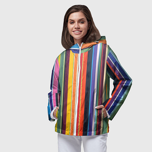 Женская ветровка Разноцветная полоска / 3D-Белый – фото 3