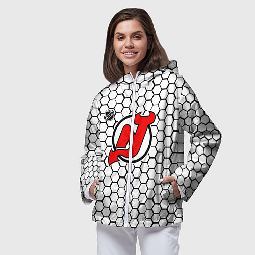 Женская ветровка Нью Джерси Девилз - белые соты / 3D-Белый – фото 3